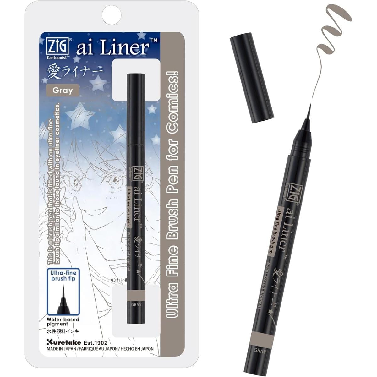 Caneta Brush Ultrafina Zig Cartoonist AI Liner - Kuretake Cinza Kuretake
