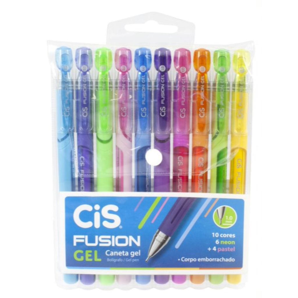 Caneta Cis Fusion Gel - 10 Cores (6 Neon e 4 Pastel) Cis