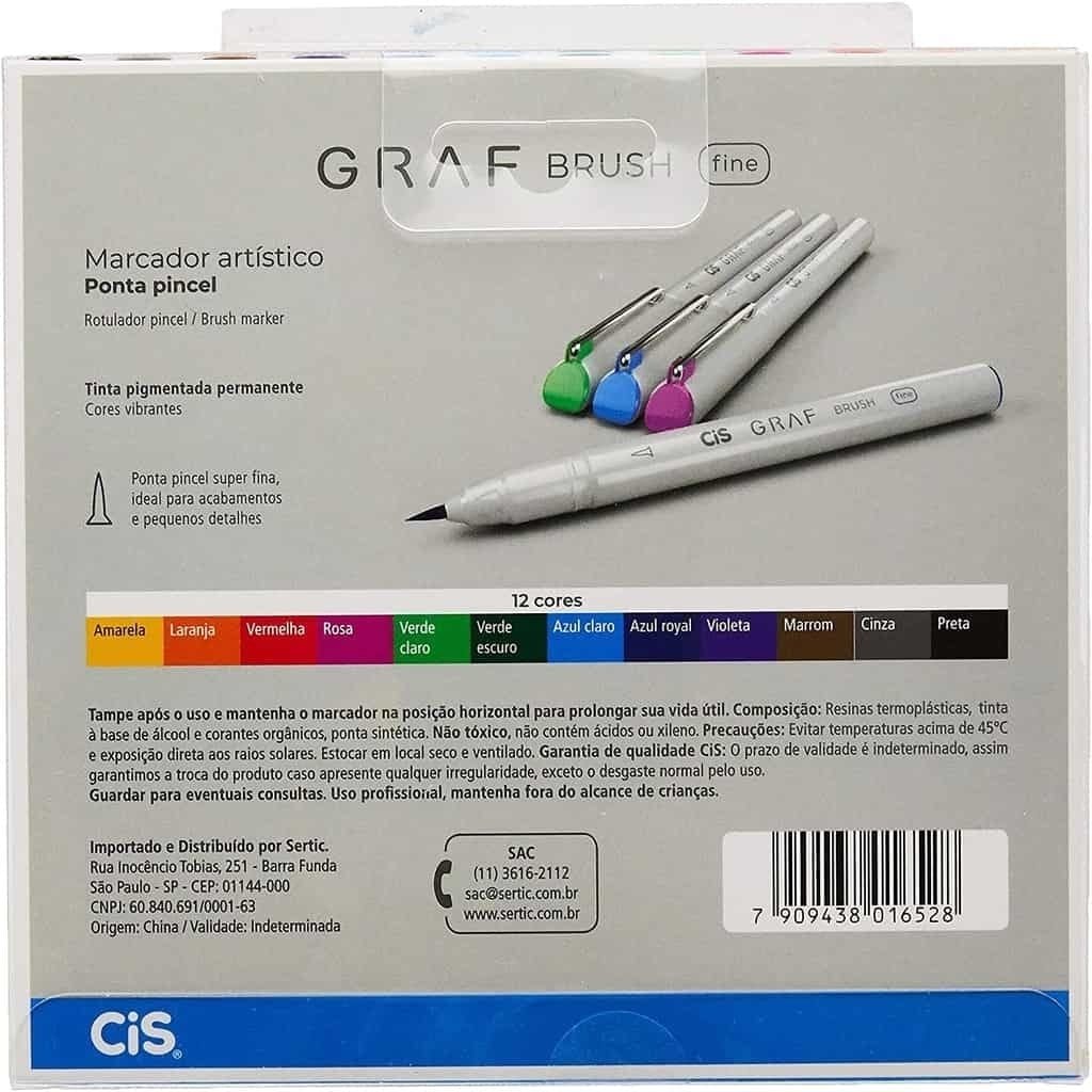 Caneta Cis Graf Brush Fine - 12 Cores Cis