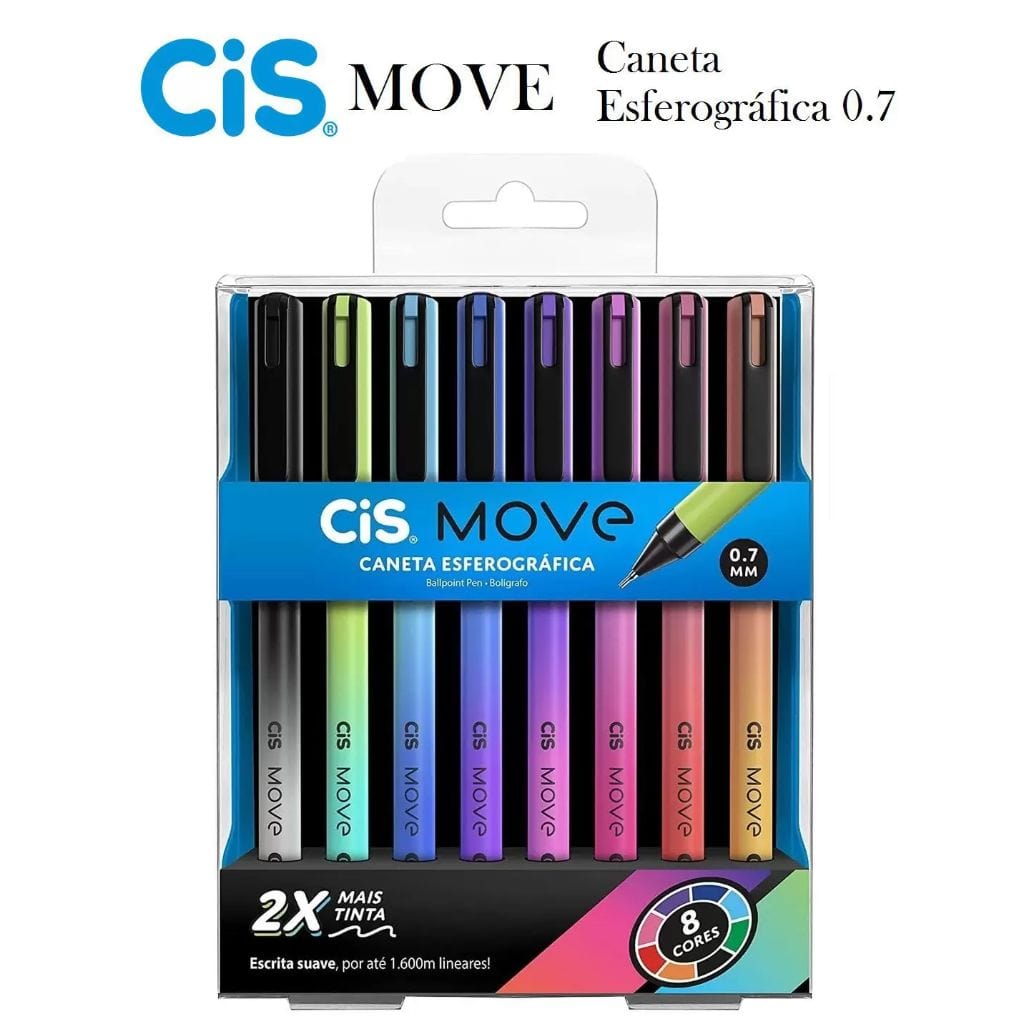 Caneta Cis Move 0,7mm - Estojo com 8 Cores - Esferográfica Cis Graf