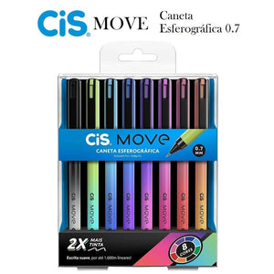 Caneta Cis Move 0,7mm - Estojo com 8 Cores - Esferográfica