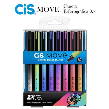 Caneta Cis Move 0,7mm - Estojo com 8 Cores - Esferográfica Cis Graf