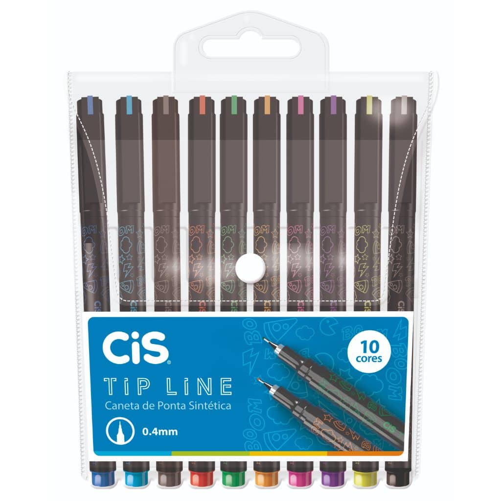 Caneta de Ponta Fina Cis Tipline - 10 Cores Cis