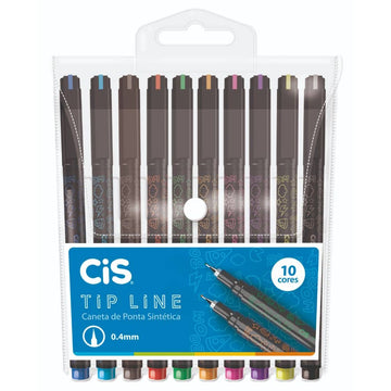Caneta de Ponta Fina Cis Tipline - 10 Cores Cis