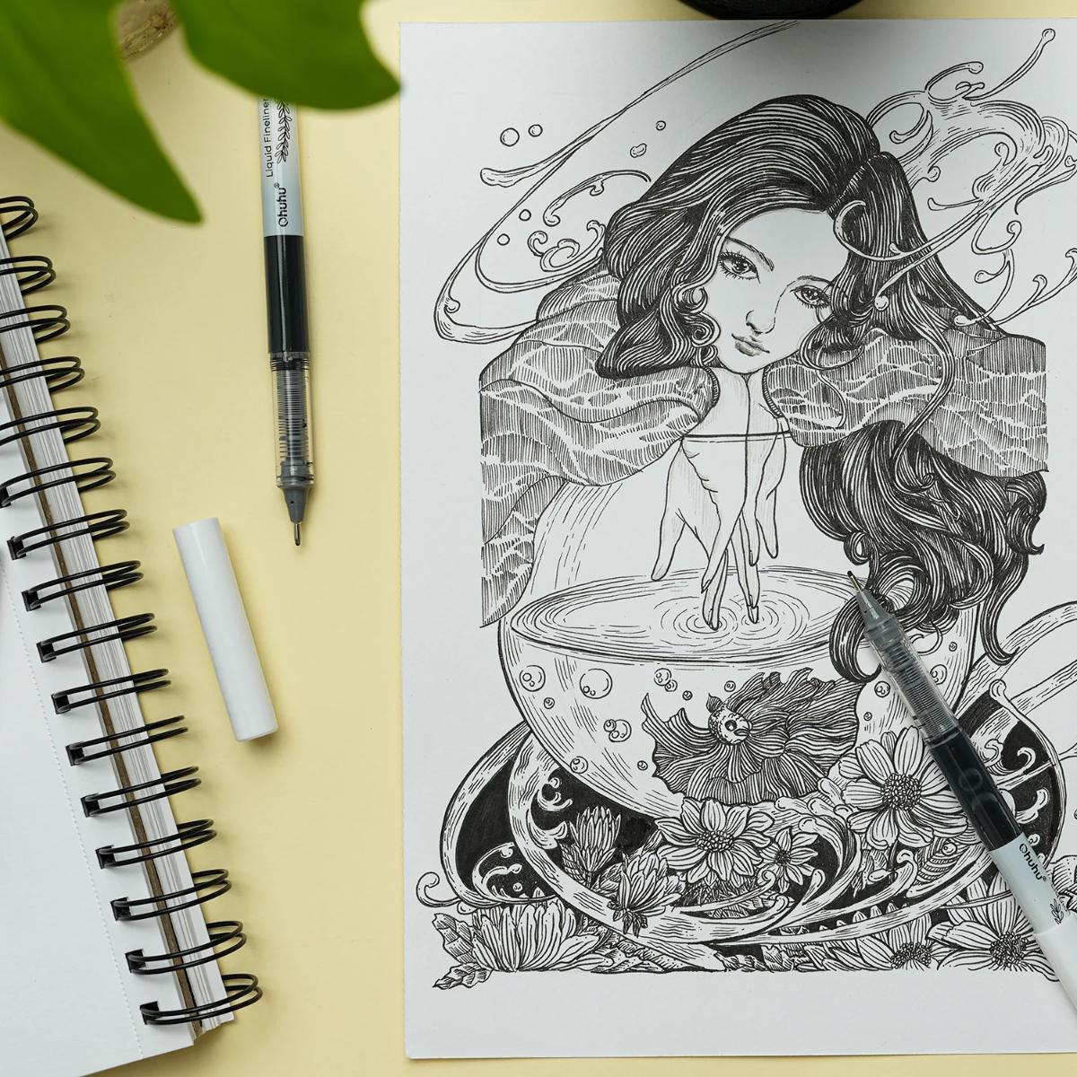 Caneta Fineliner Ohuhu - Estojo com 9 Canetas Ohuhu