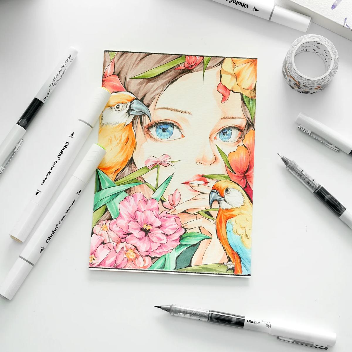 Caneta Fineliner Ohuhu - Estojo com 9 Canetas Ohuhu