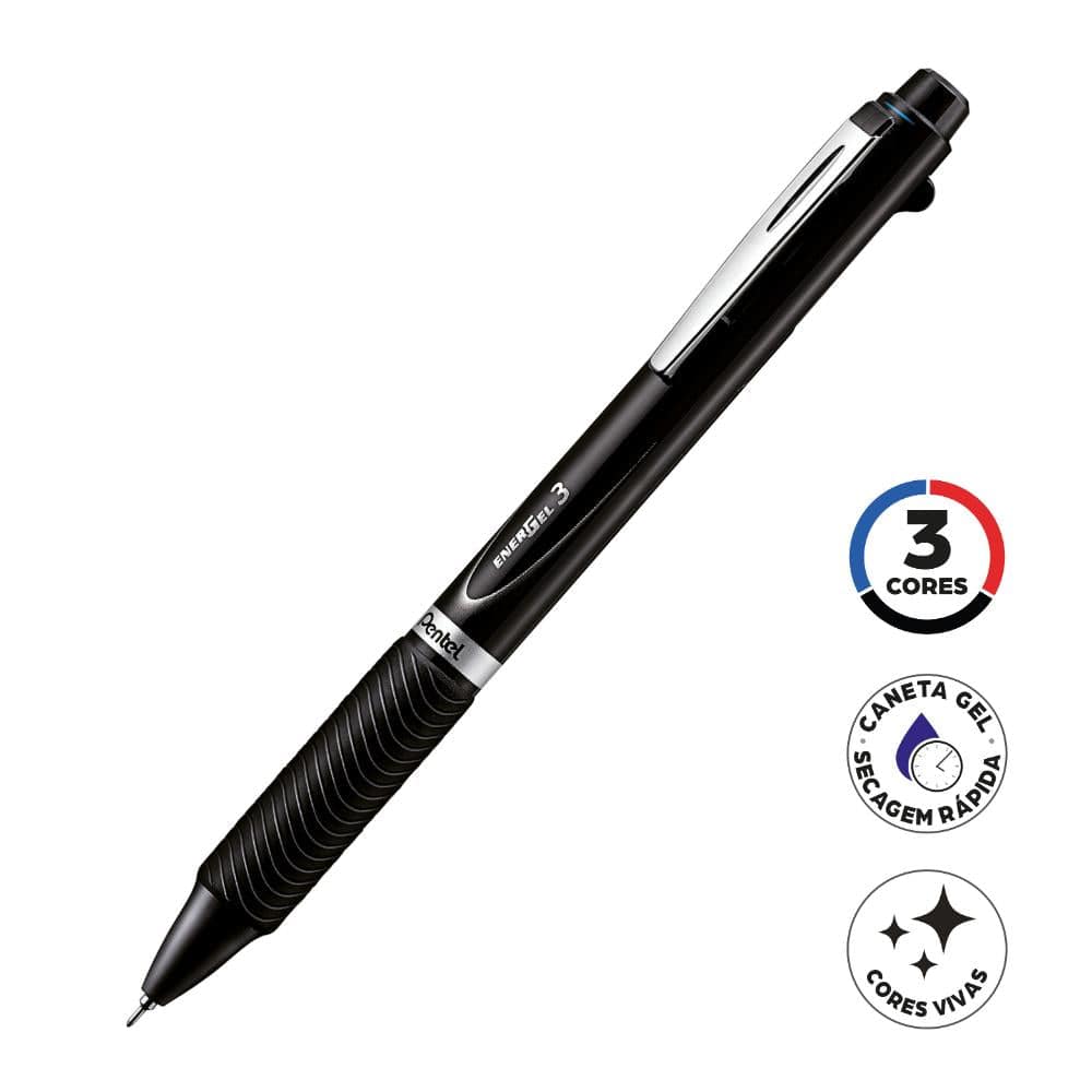 Caneta Gel Pentel Energel  3  MultiColor Preto Pentel