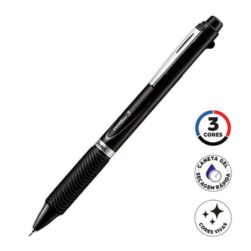 Caneta Gel Pentel Energel  3  MultiColor Preto Pentel