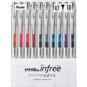 Caneta Gel Pentel Infree 0,7mm - Kit com 10 Cores