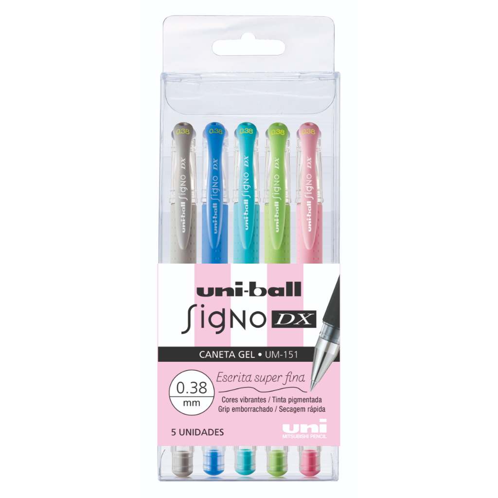 Caneta Gel Signo DX - 0,38 mm - Uniball - 5 Tons Pastel Uniball