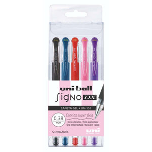 Caneta Gel Signo DX - 0,38 mm - Uniball - Estojo com 5