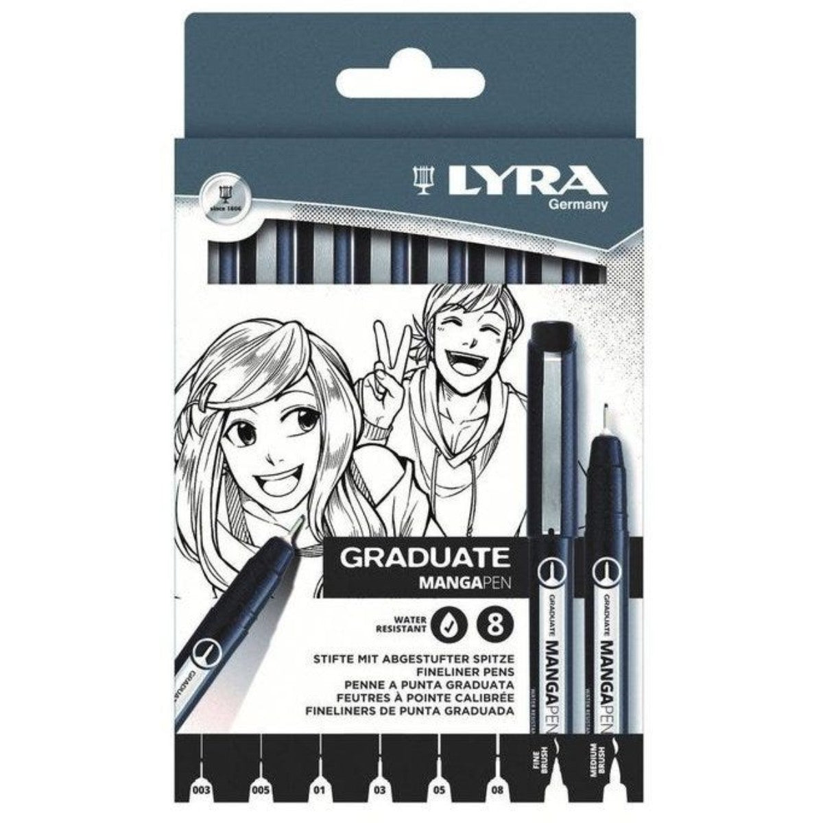 Caneta Para Desenho Fineliner Lyra Mangapen - Preto - 8 Unidades Lyra