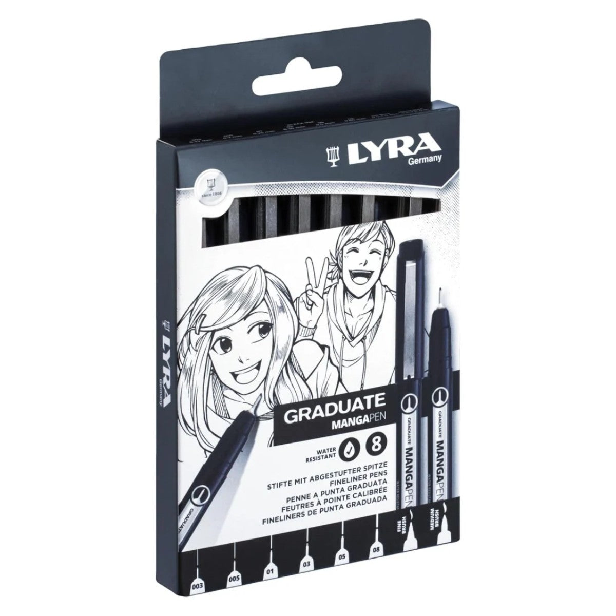 Caneta Para Desenho Fineliner Lyra Mangapen - Preto - 8 Unidades Lyra