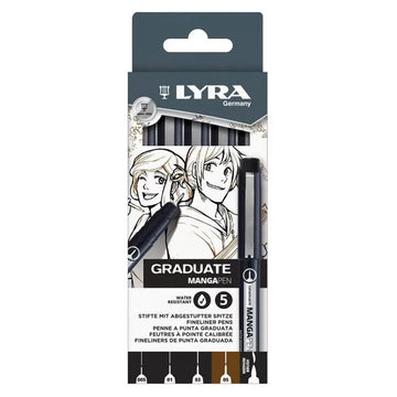 Caneta Para Desenho Fineliner Lyra Mangapen - Preto e Sepia - 5 Unidades Lyra