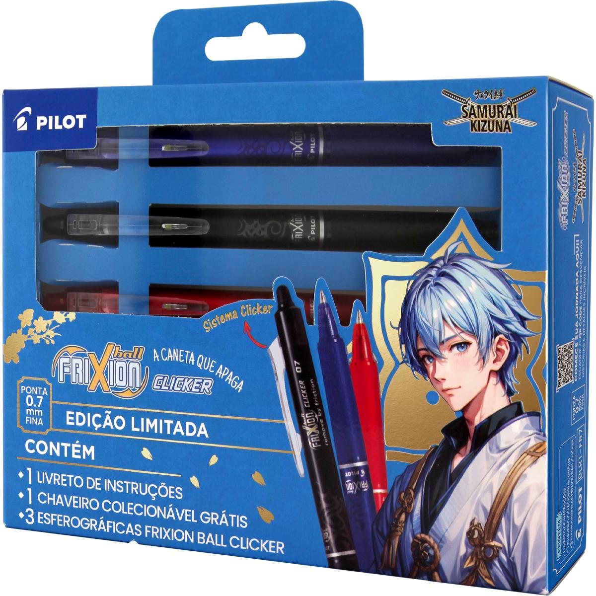 Caneta Pilot Frixion Clicker Kit C/ 3 - Edição Especial Samurai Kizuna Pilot