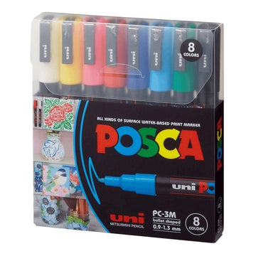 Caneta Posca Kit PC 3M - Estojo com 8 Canetas Uni-Ball