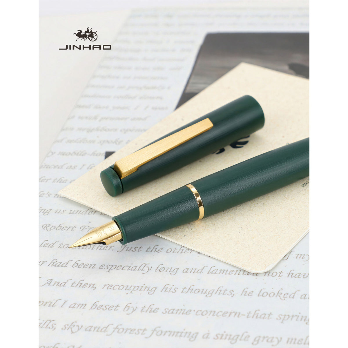Caneta Tinteiro Jinhao 80 Dark Green Gold Trims - F Jinhao