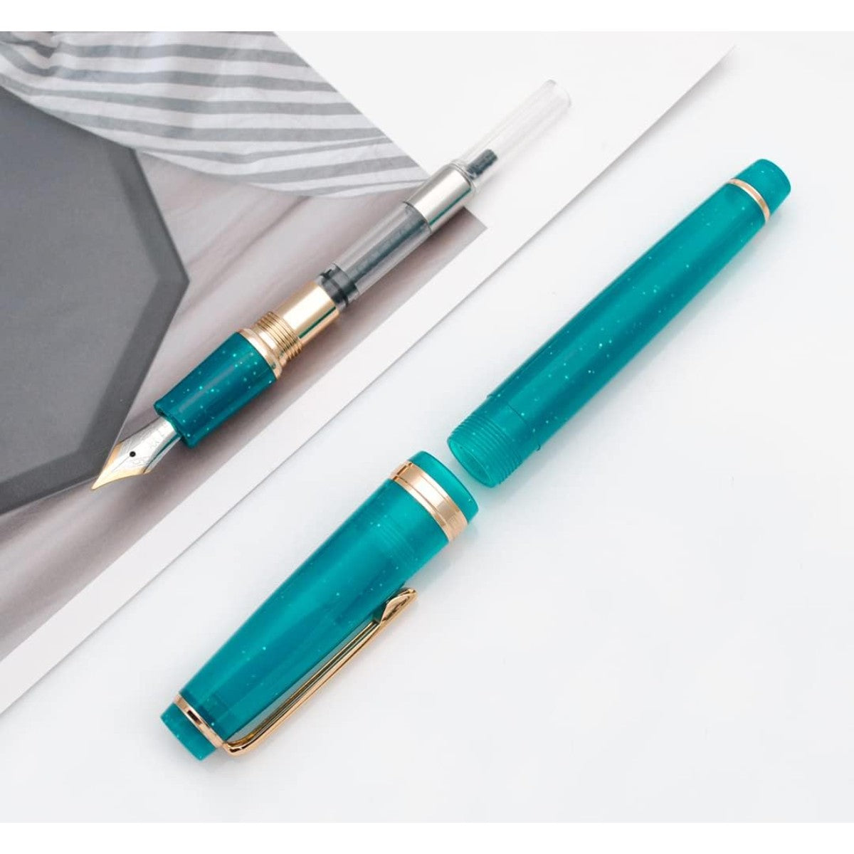 Caneta Tinteiro Jinhao 82 T Fluorescent Peacock Blue - Ponta EF Jinhao