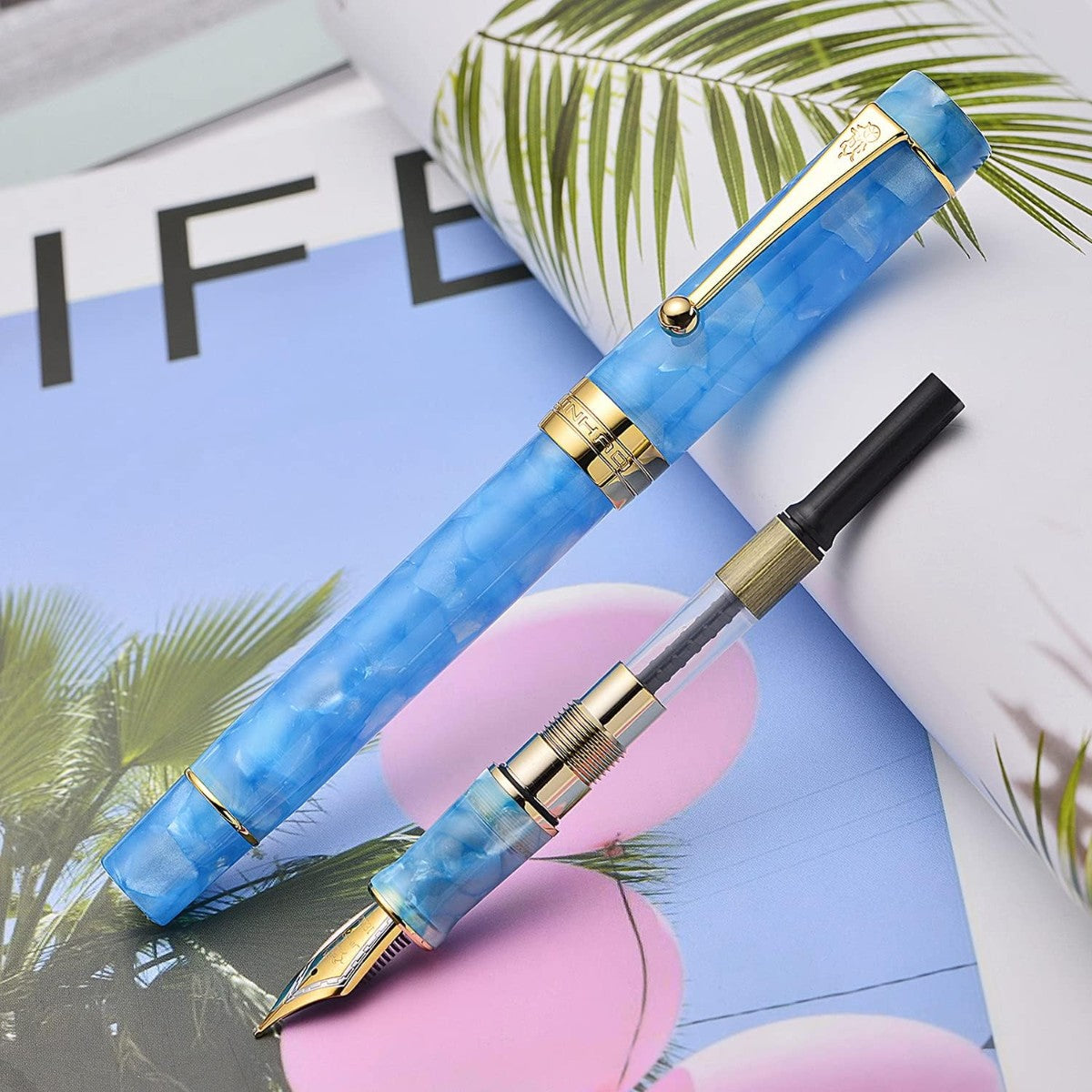 Caneta Tinteiro Jinhao Century 100 Haibao Blue - Ponta EF Jinhao