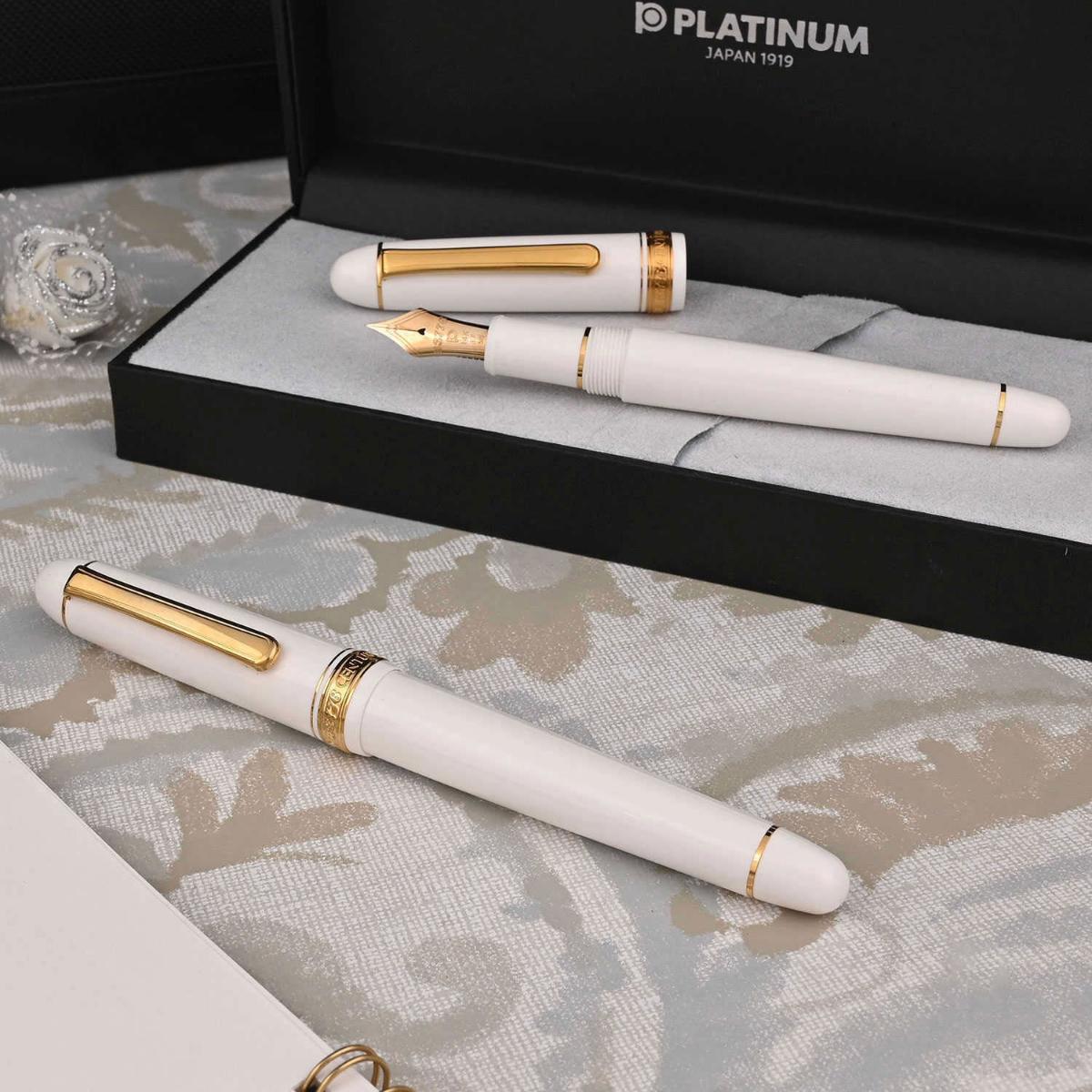 Caneta Tinteiro Platinum 3776 Century - White & Gold - M Platinum