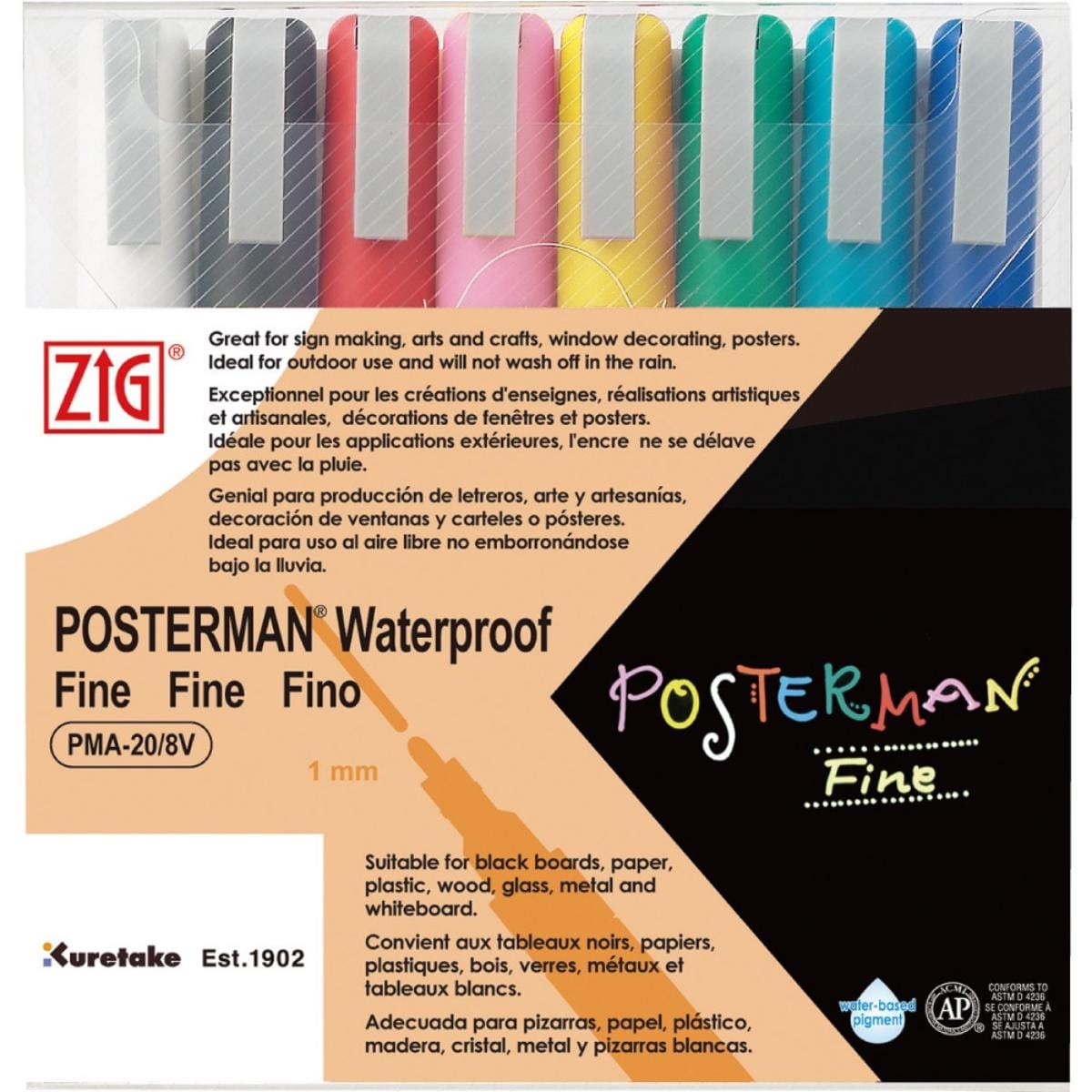 Caneta Zig Posterman - Estojo com 8 Cores - PMA-20 Kuretake
