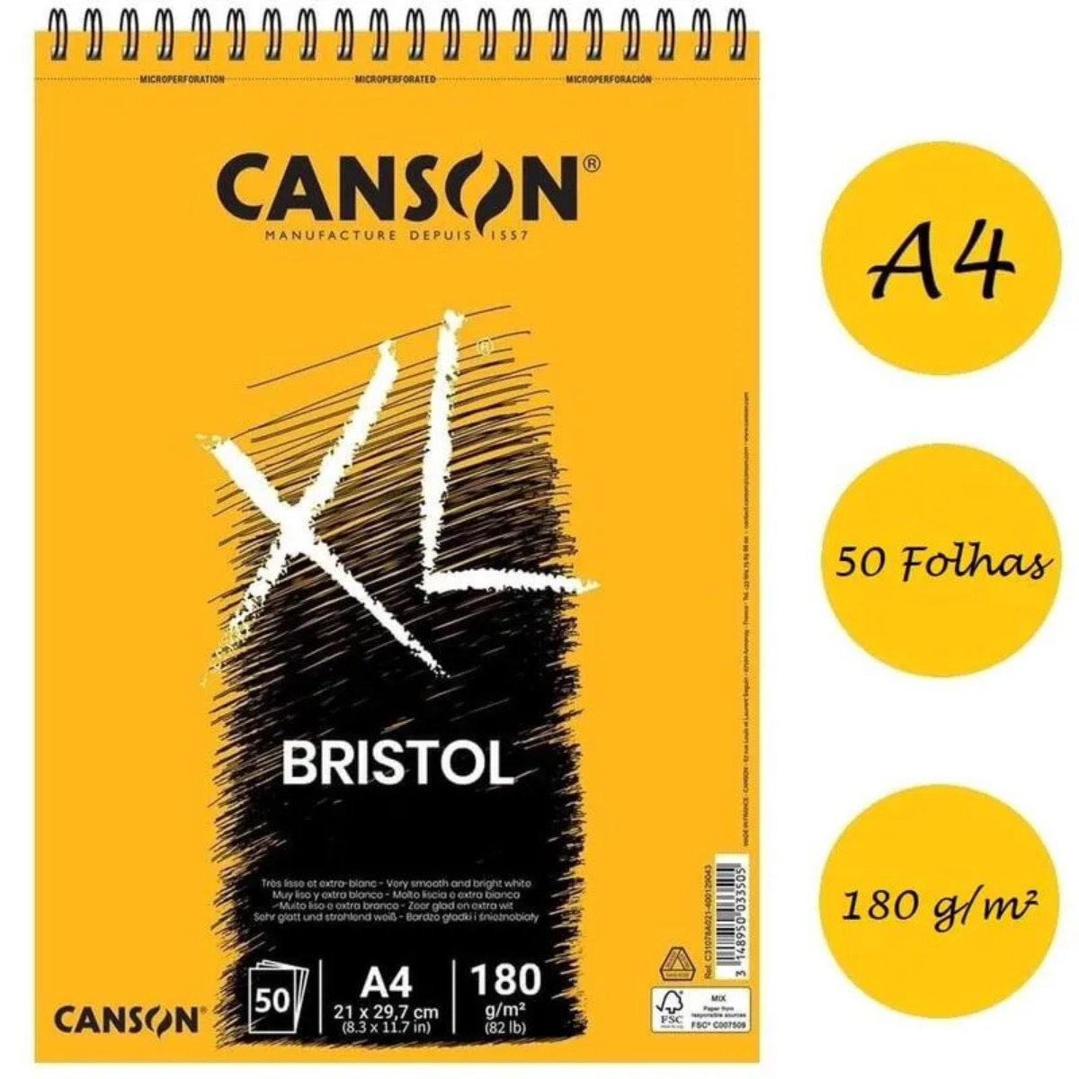 Canson XL Bristol - Bloco Para Desenho - A4 - 180g/m² - 50fls Canson