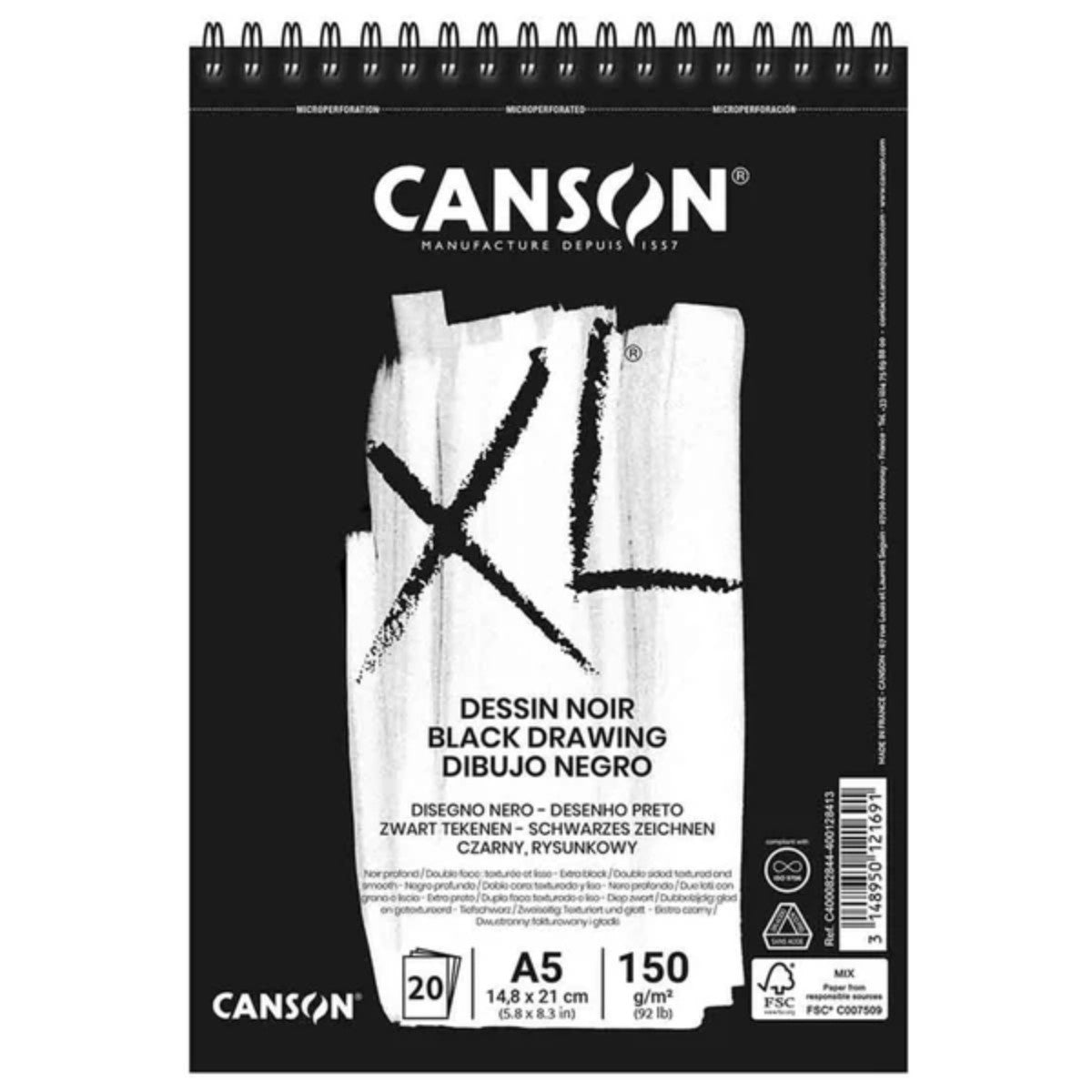 Canson XL Dessin Noir - Papel Preto Para Desenho - A5 - 150g/m² Canson