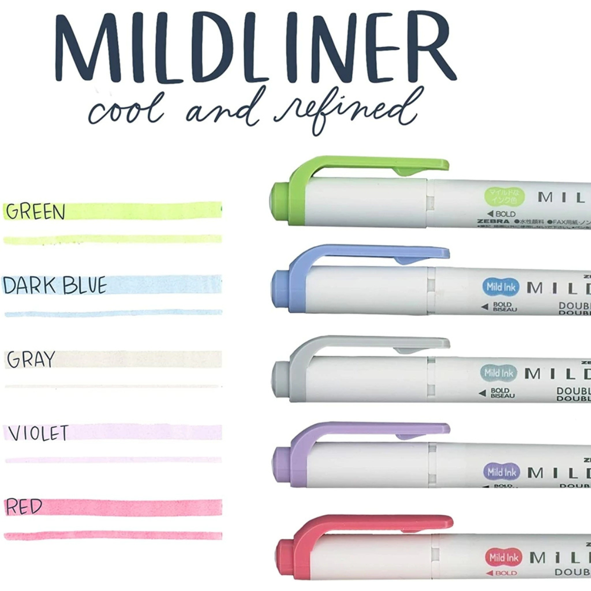 Marca Texto Zebra Mildliner - Caixa com 5 Cores Frias