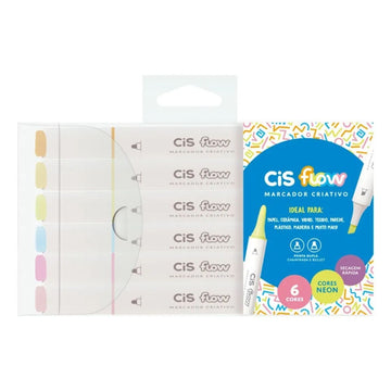 Cis Flow Marcador Criativo - 6 Cores Neon Cis