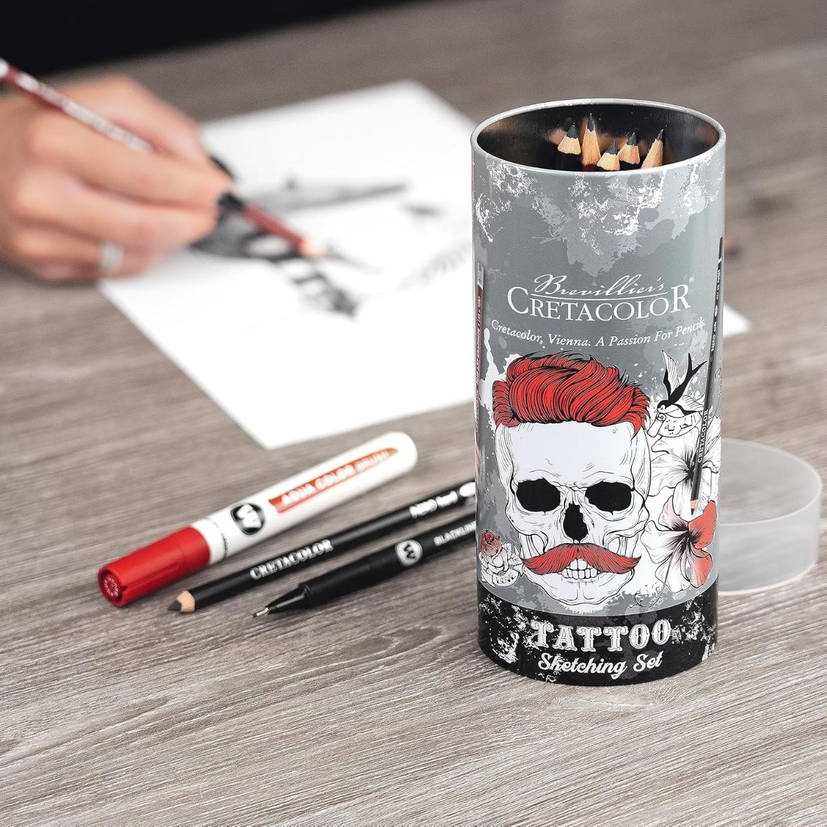 Conjunto de Lápis Para Desenho Cretacolor - Tattoo Sketching Set 14 Itens Cretacolor