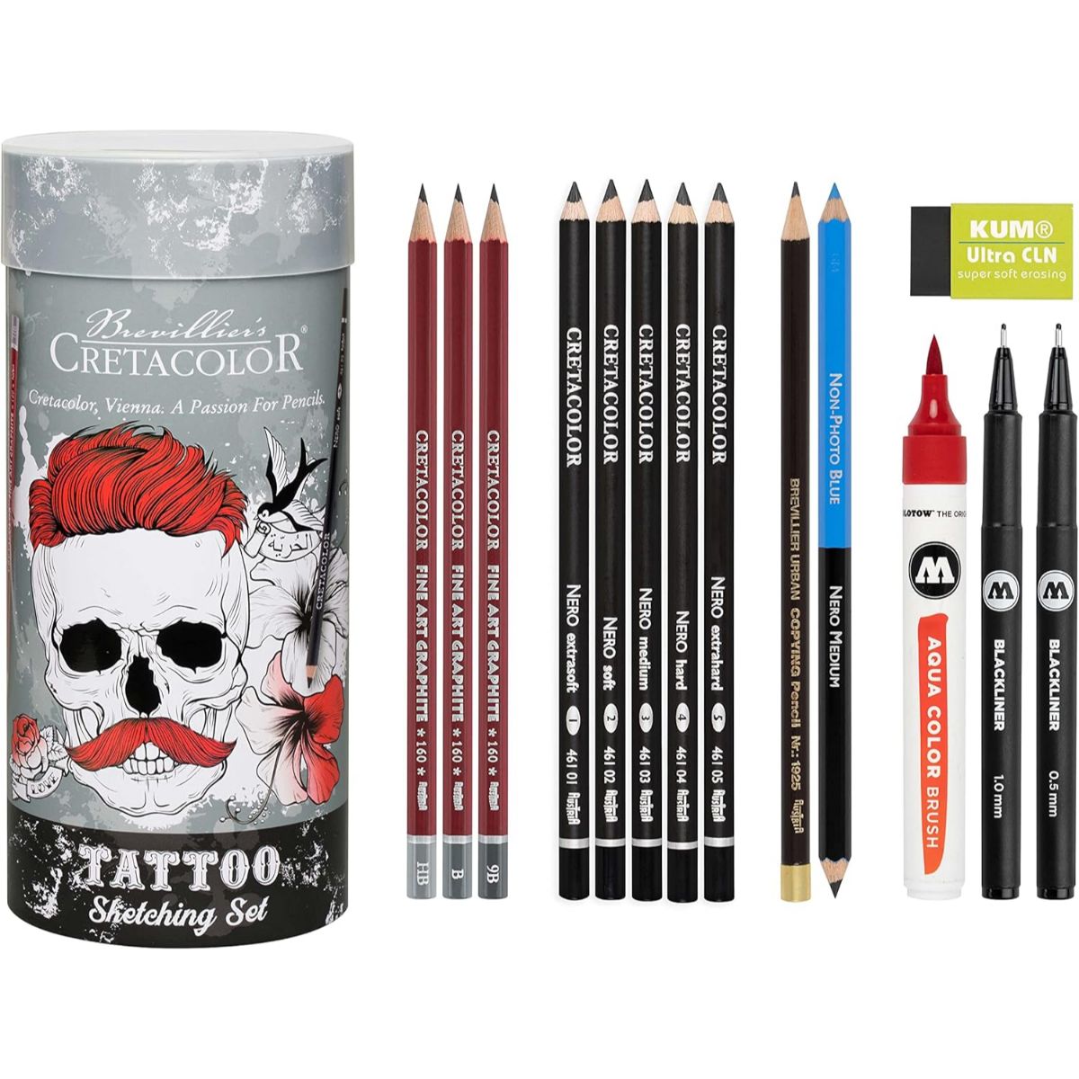 Conjunto de Lápis Para Desenho Cretacolor - Tattoo Sketching Set 14 Itens Cretacolor