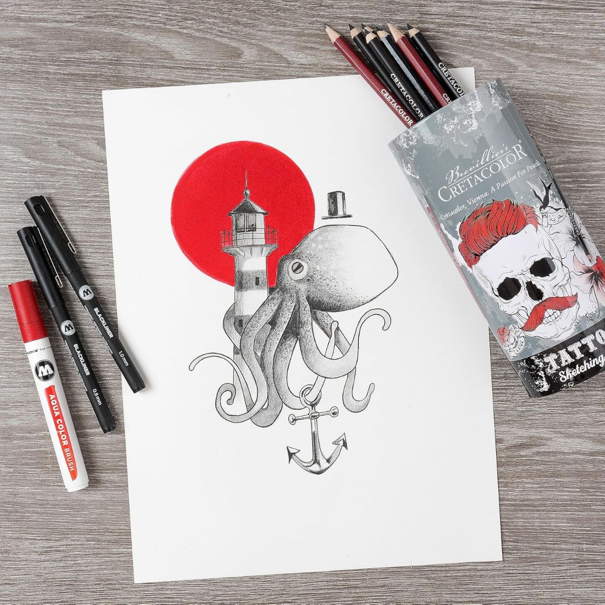 Conjunto de Lápis Para Desenho Cretacolor - Tattoo Sketching Set 14 Itens Cretacolor