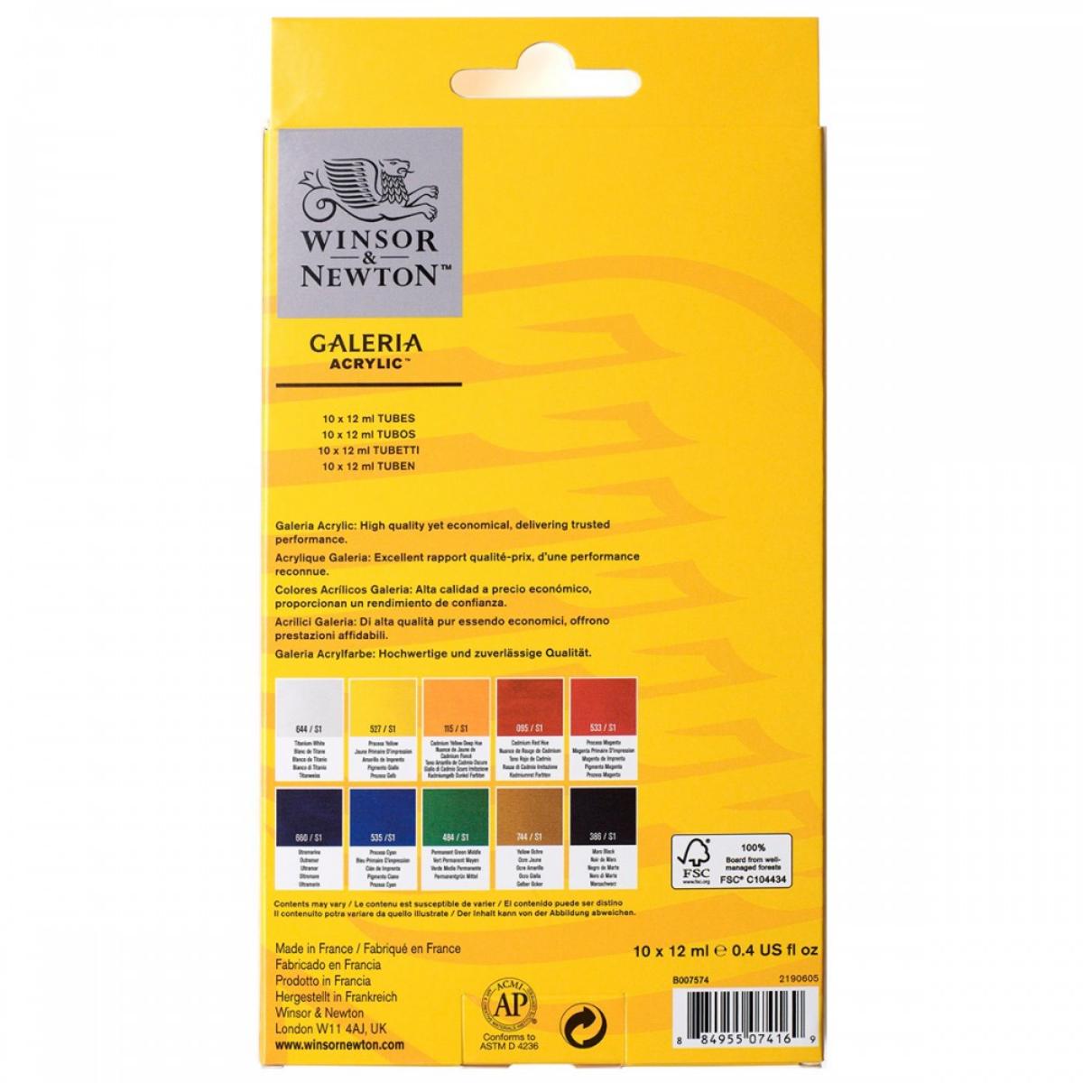 Conjunto de Tinta Acrilica Winsor & Newton Galeria - 10 Cores- 12ml Winsor & Newton