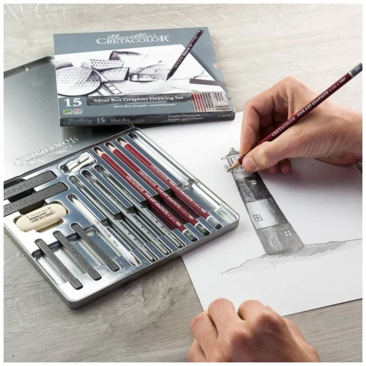 Conjunto Para Desenho Cretacolor Silver Box - 15 Peças Livraria Skilo