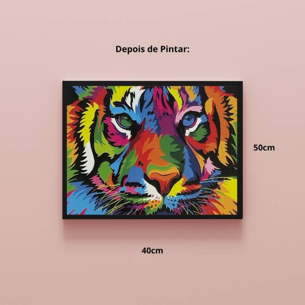 Kit Pintura Numerada em Tela - Tigre Colorido - 40x50cm