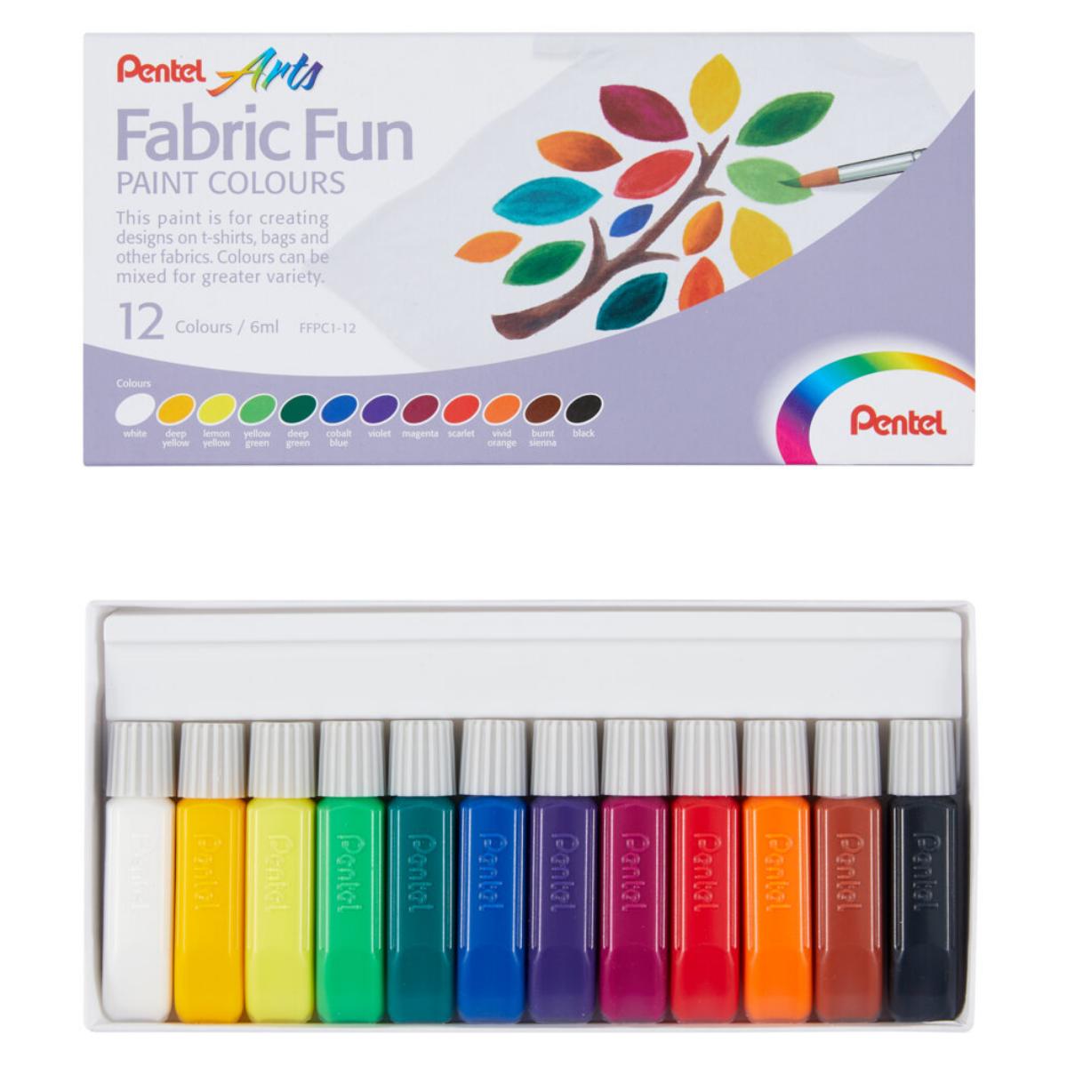 Tinta Para Tecido Pentel Fabric Fun - 12 Cores Clássicas