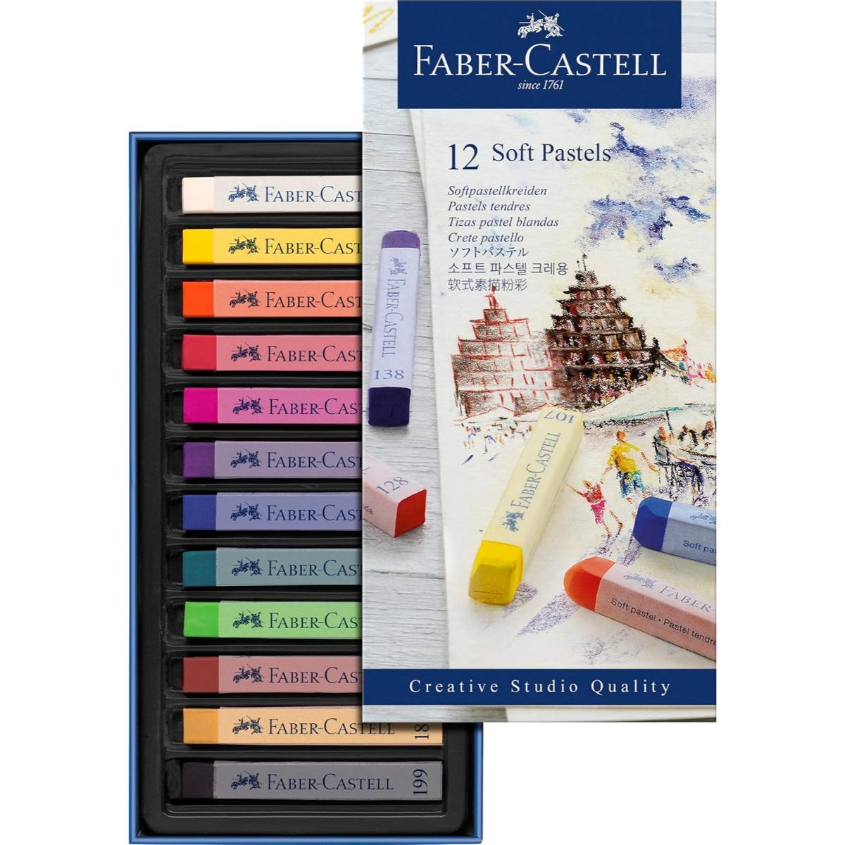 Giz Pastel Seco Longo - 12 Cores - Faber Castell - Goldfaber