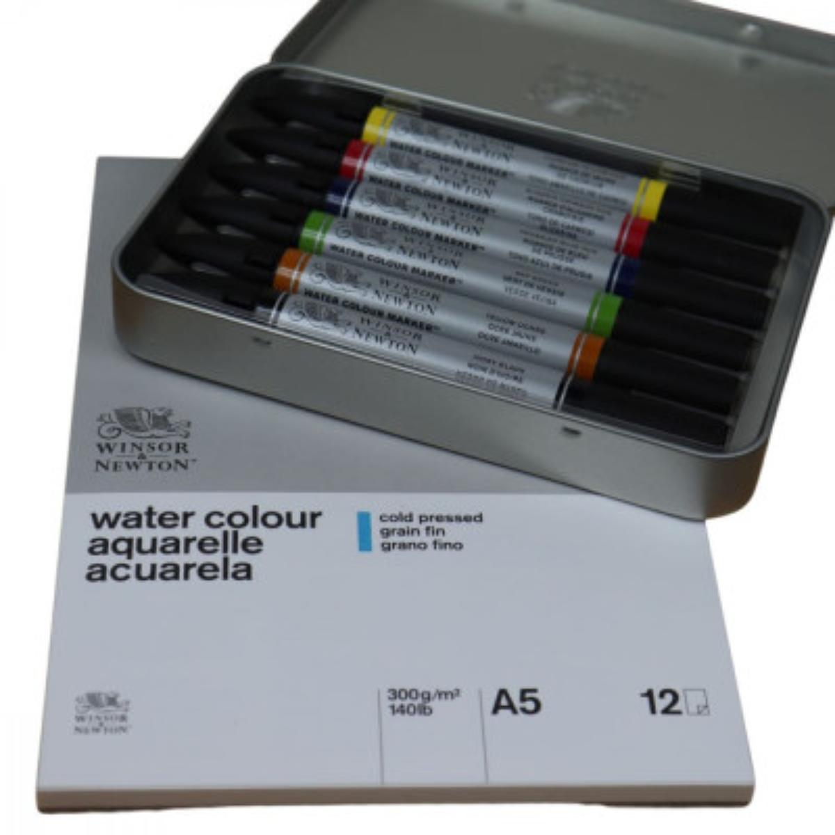 Conjunto 6 Marcadores Aquarelável e Bloco - Winsor & Newton
