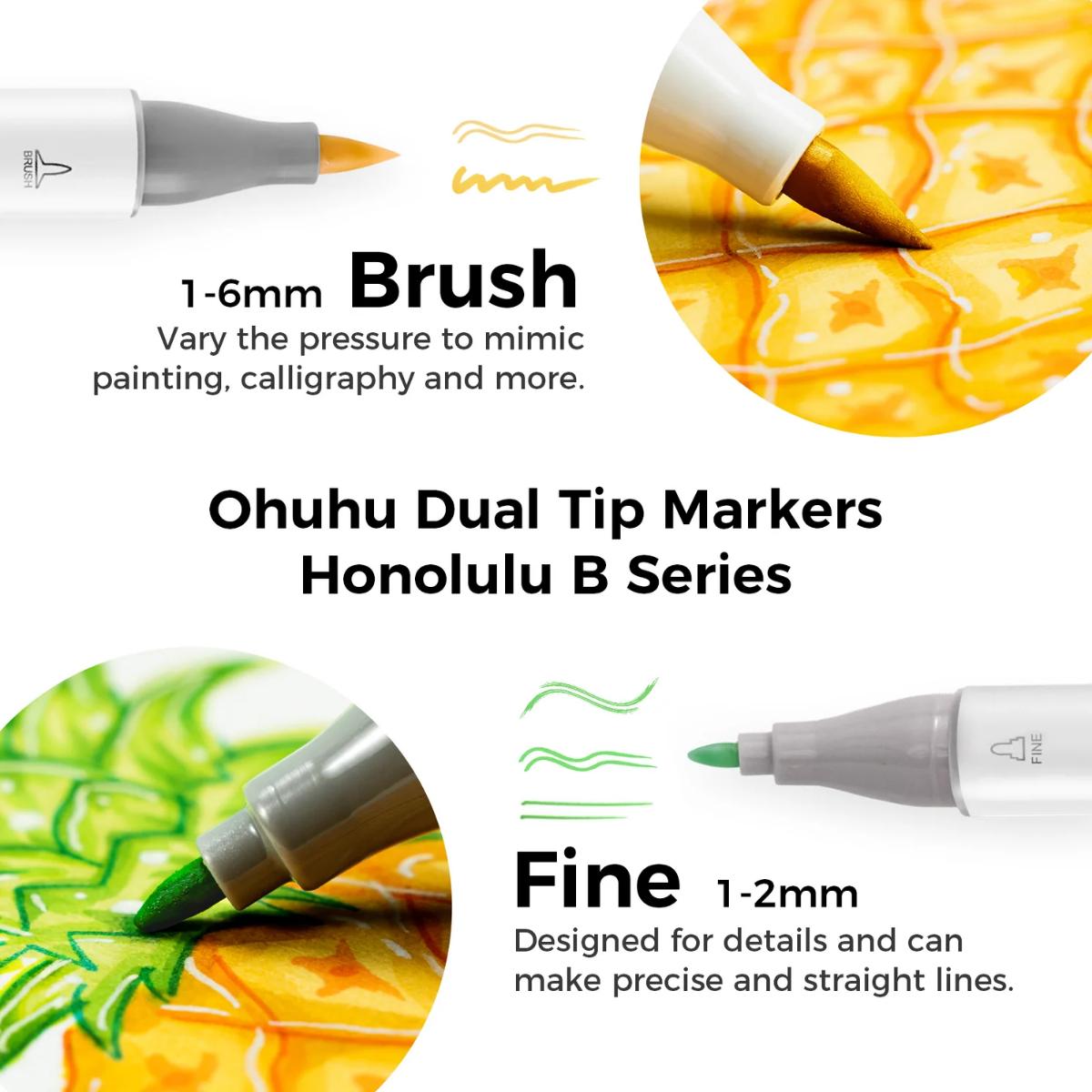 Marcador Ohuhu 48 Cores - Honolulu B - Ponta Brush e Fina