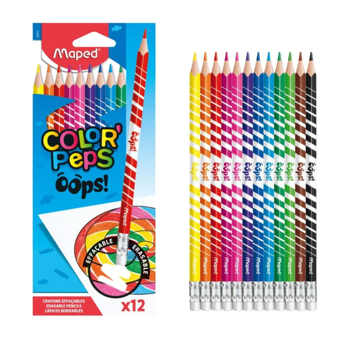 Lápis de Cor Apagável Maped Color Peps Oops - 12 Cores