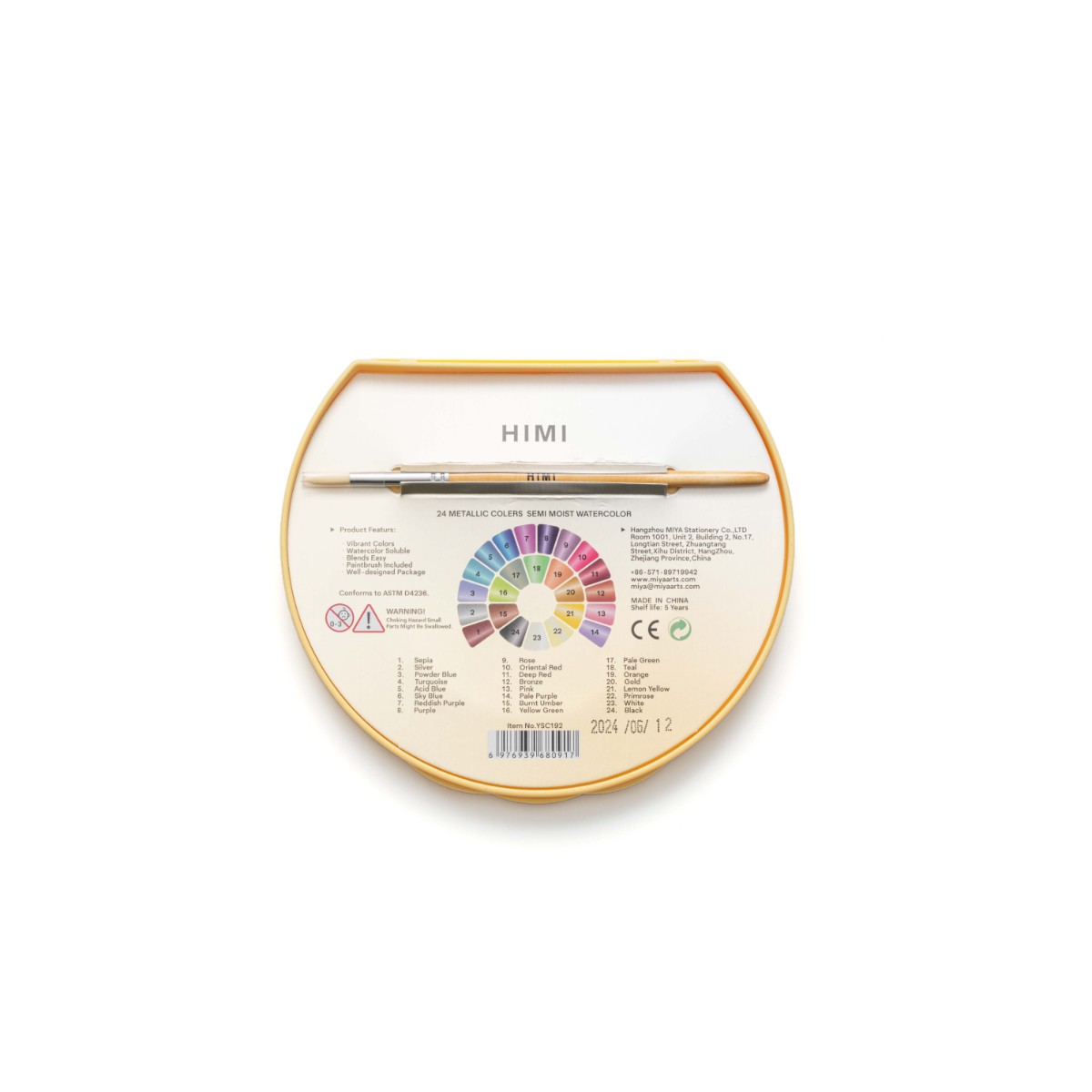 Tinta Aquarela HIMI 24 Cores Metálicas Semiúmida com Pincel Himi