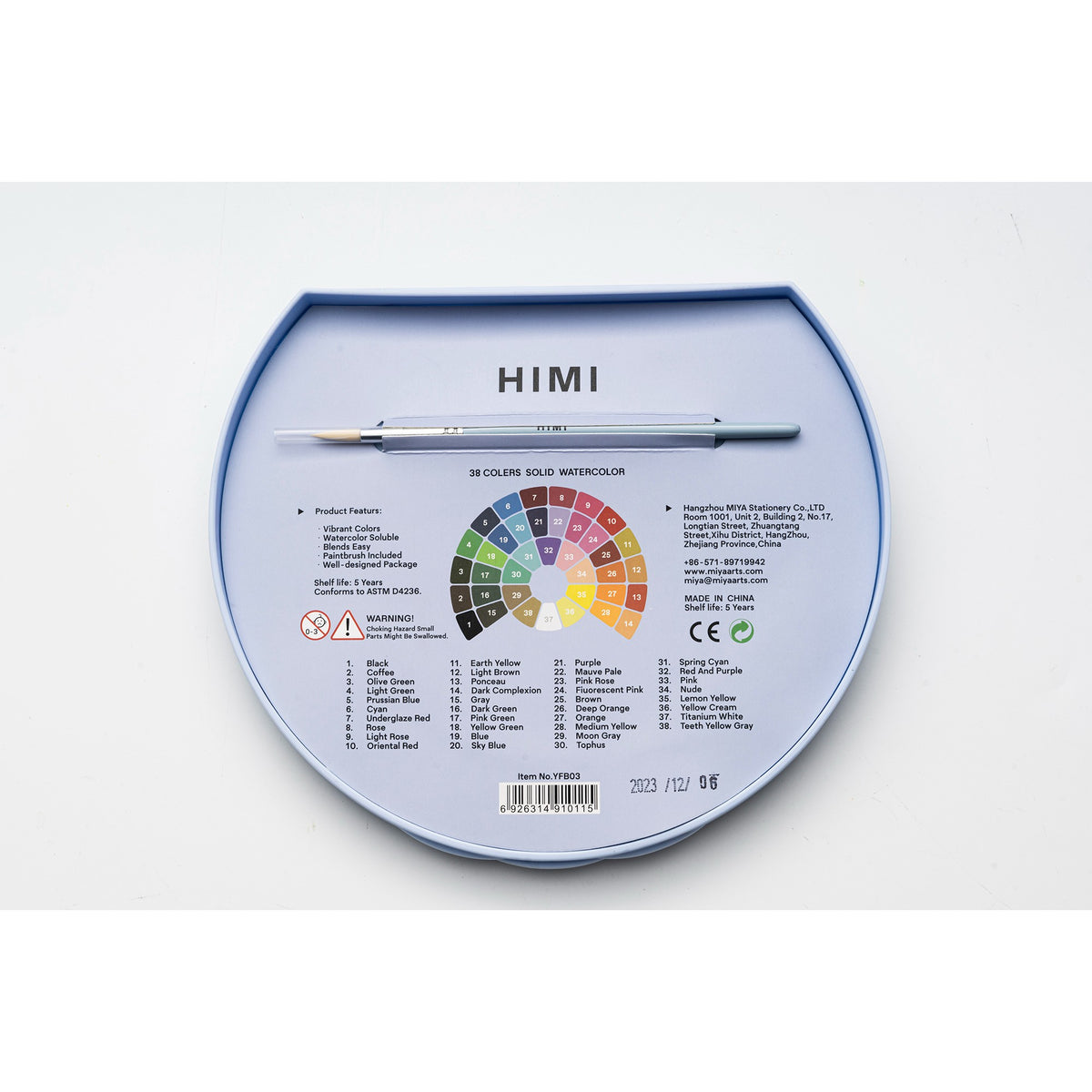 Estojo de Aquarela Sólida Himi - 38 Cores - Com Pincel - Azul HIMI