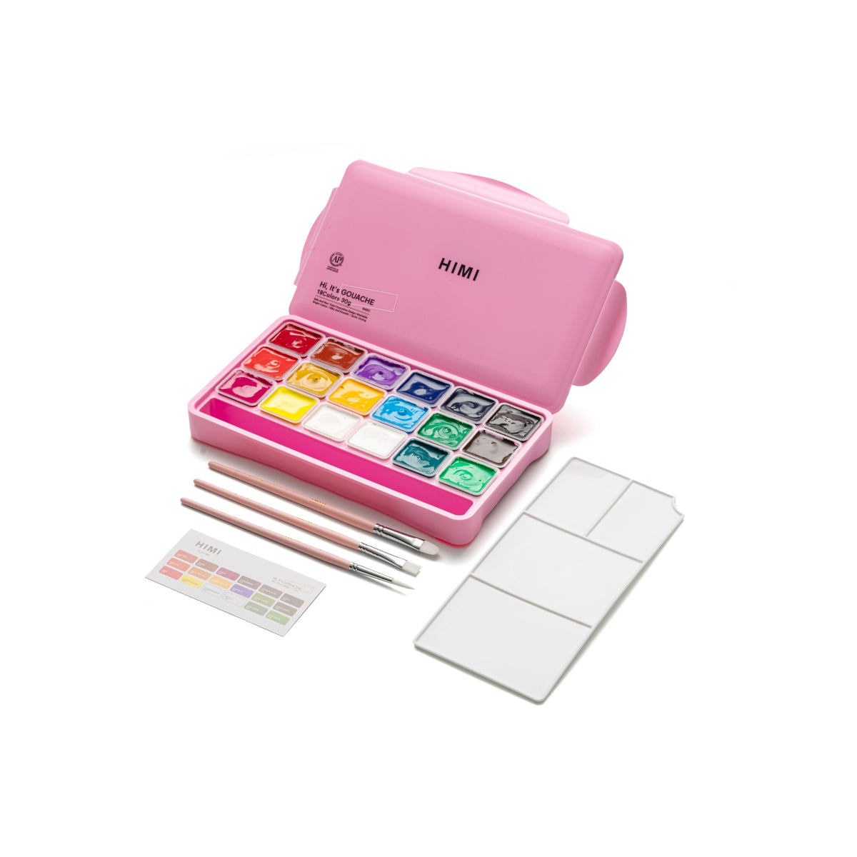 Estojo de Tinta Guache Himi - 18 Cores - 3 Pincéis - Rosa HIMI