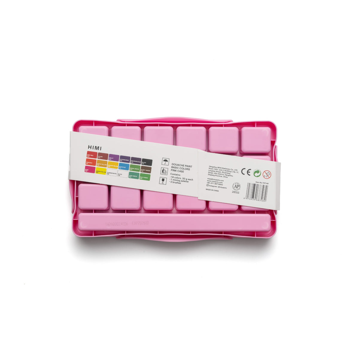 Estojo de Tinta Guache Himi - 18 Cores - 3 Pincéis - Rosa HIMI
