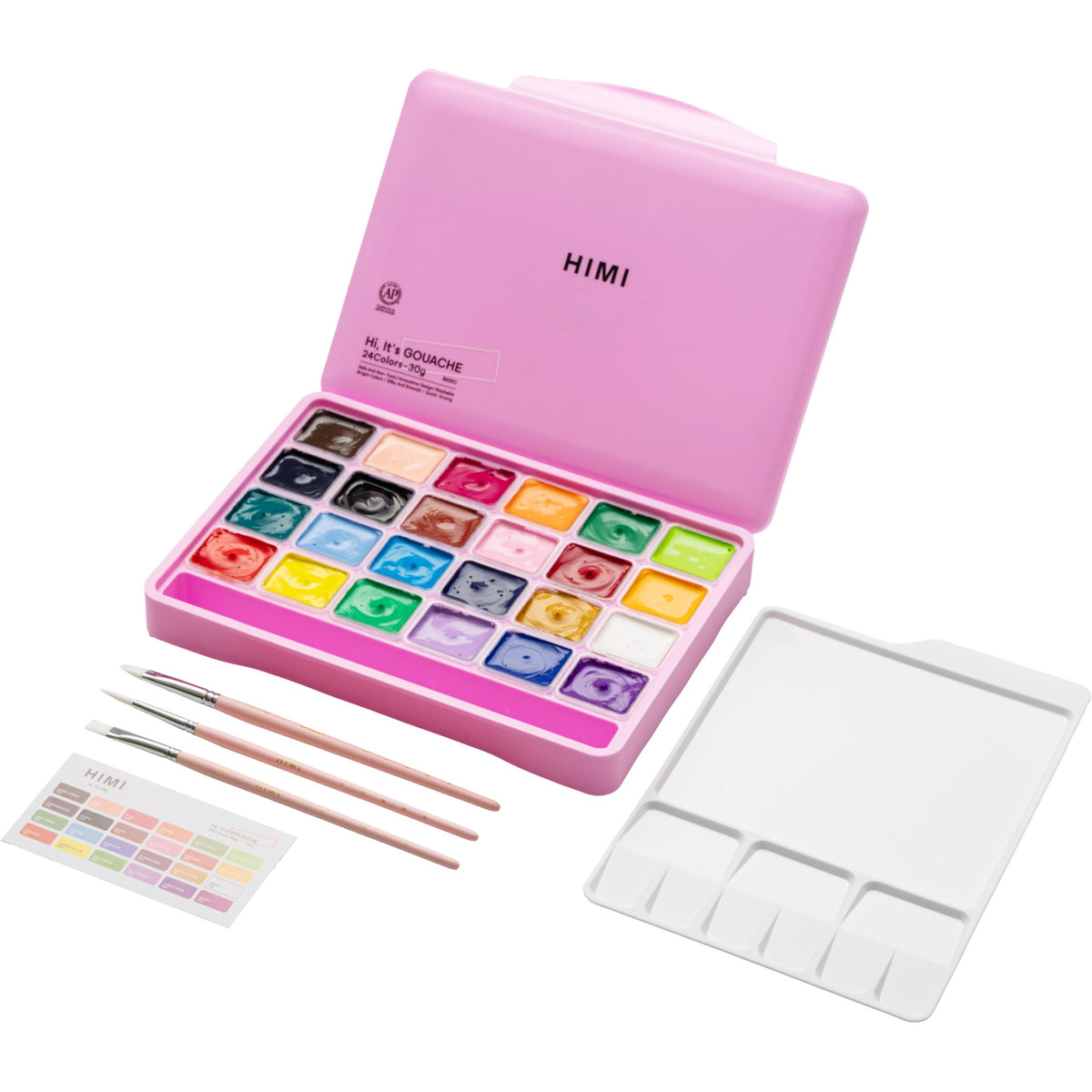 Estojo de Tinta Guache Himi - 24 Cores - 3 Pincéis - Pink HIMI