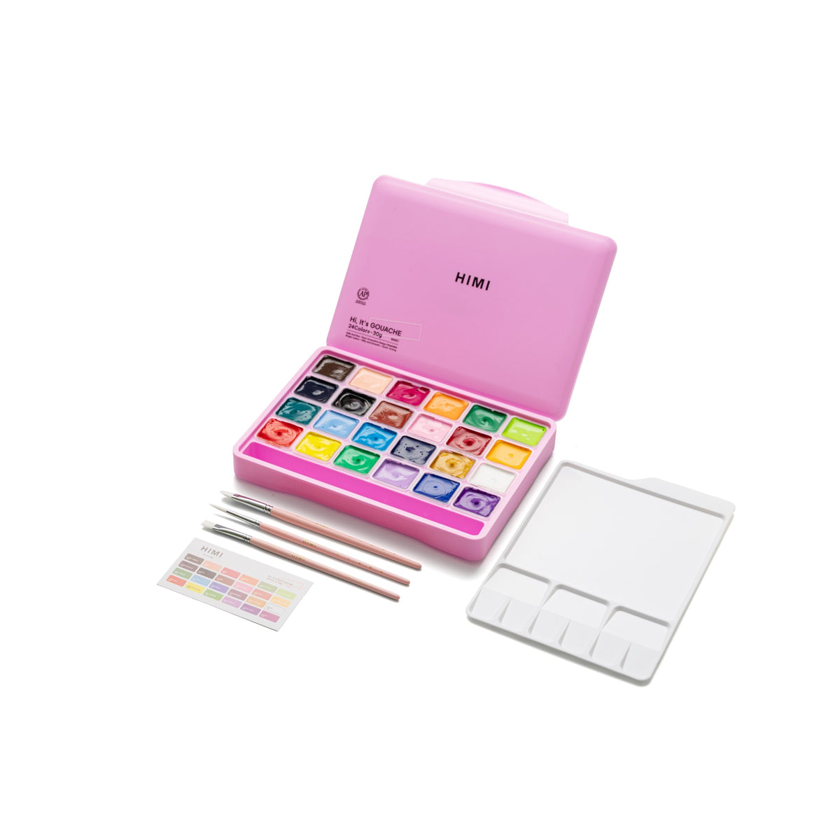 Estojo de Tinta Guache Himi - 24 Cores - 3 Pincéis - Pink HIMI
