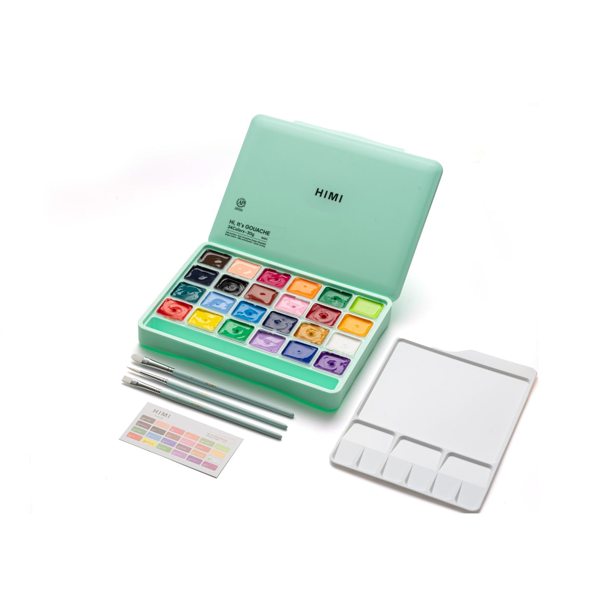 Estojo de Tinta Guache Himi - 24 Cores - 3 Pincéis - Verde HIMI