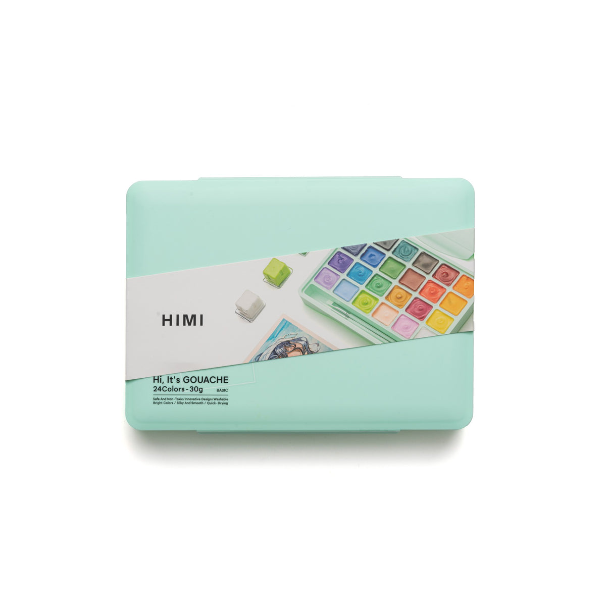 Estojo de Tinta Guache Himi - 24 Cores - 3 Pincéis - Verde HIMI