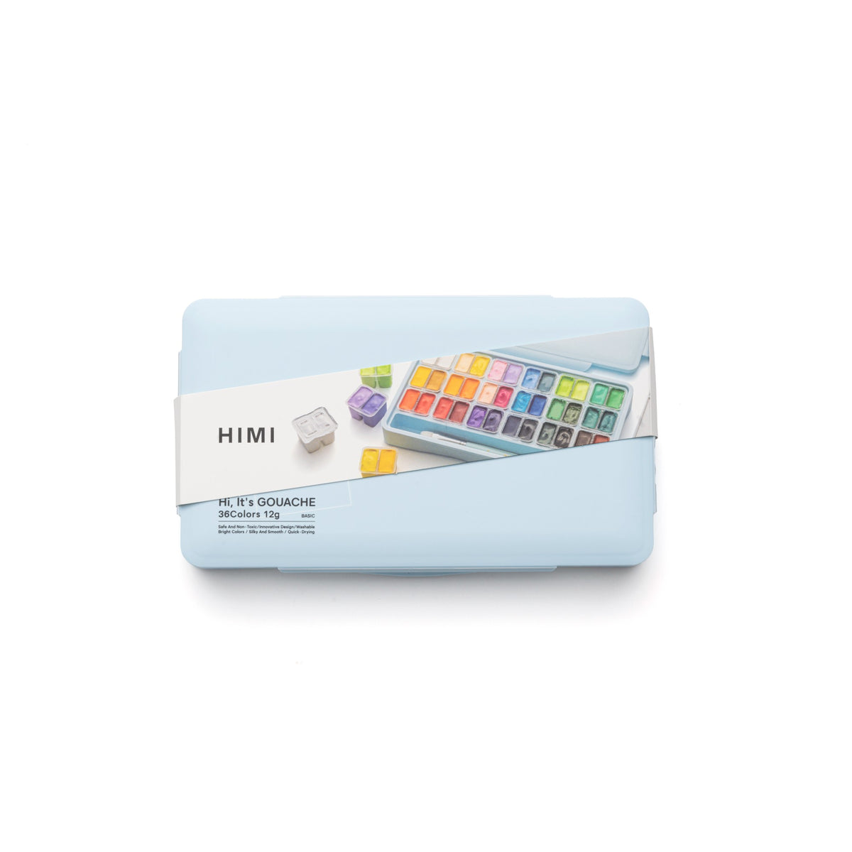 Estojo de Tinta Guache Himi - 36 Cores - 3 Pincéis - Azul HIMI