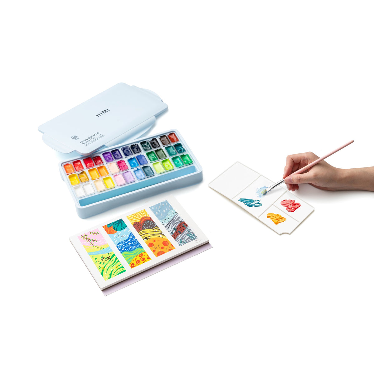 Estojo de Tinta Guache Himi - 36 Cores - 3 Pincéis - Azul HIMI